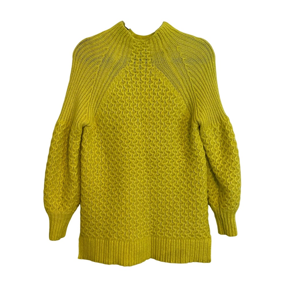 Anthropologie Chartreuse Yellow Honeycomb Knit Alpaca Blend Sweater